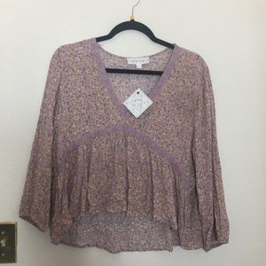 Hippie Rose Womens Sz/L Crinkle Peasant Boho Top